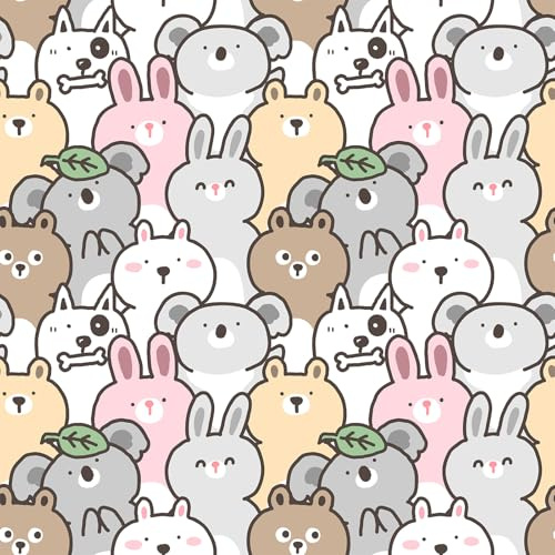 VaryFloral Cartoon Self Adhesive Wallpaper 30.5cmx300cm Animal Kids Wallpaper Cute Bear Rabbit Dog Koala Contact Paper Waterproof Nursery Decor Self Adhesive Vinyl Roll for Kids Room Birthday Decor
