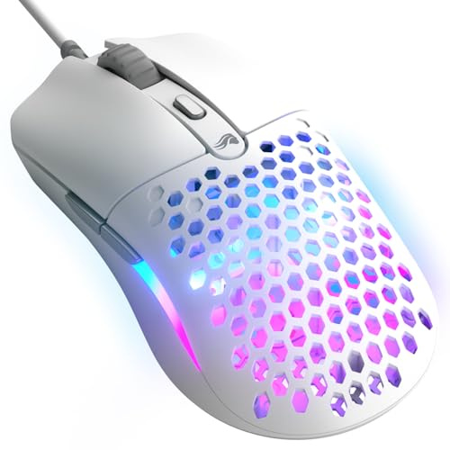 GLORIOUS Model O Eternal Ultralight RGB Gaming Mouse - Wired - 55g Lightweight - Customizable RGB Lighting - 6 Programmable Buttons - Symmetrical Design - 12K DPI Optical Sensor - PC/Mac - White