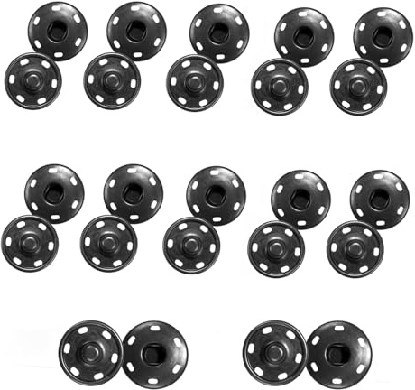 12 Pcs Large Press Studs Snap Fastener, Metal Copper Snap Buttons, 21mm Invisible Fasteners for Clothing, for Coat Jeans, Jackets, Shir,Bags Press DIY Sewing Clothing (Black)