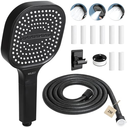 FALSKT 3 Modalità Soffione Doccia Anticalcare Pannello Grande 130mm Nero