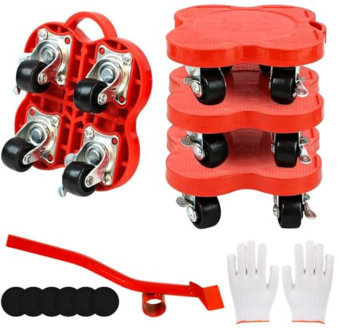 Kit di cursori per mobili con 4 ruote, resistente, con rulli di trasporto a 360°, set di attrezzi pesanti per spostare mobili con freno, per congelatore, frigorifero, divano, armadio, letto, carico