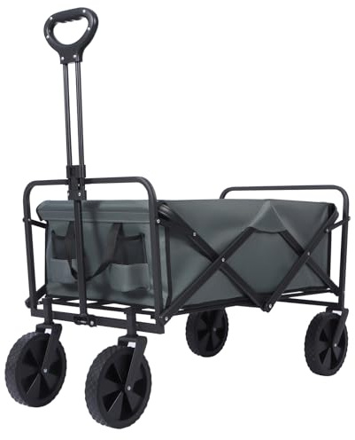 Folding Trolley Utility Wagon Cart with All-Terrain Wheels, 100L Storage Capacity, Heavy-Duty Steel Frame,Garden Wagon Cart 150kg Load Capacity (Grey)