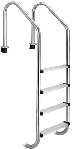 Garvee Escalera de Piscina de 4 Peldaños, Acero Inoxidable 304 de Alta Resistencia para Piscinas Enterradas, Peldaños Antideslizantes con Pasamanos Ergonómico, Soporta 180 kg, Fácil Instalación.