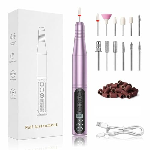 Fresa per unghie elettrica senza fili, 35000 giri/min, con display a LED, senza fili, per unghie in gel e acrilico 12 in 1, set professionale per manicure e pedicure