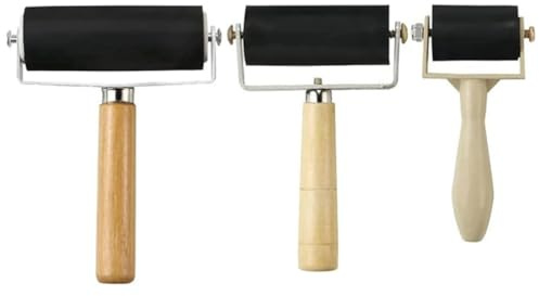 YARNOW Rullo per Inchiostro 3pezzi in Gomma Resistente e Pratico Manico in Legno e Plastico, per Progetti Artistici e Stampa Manuale di Inchiostro