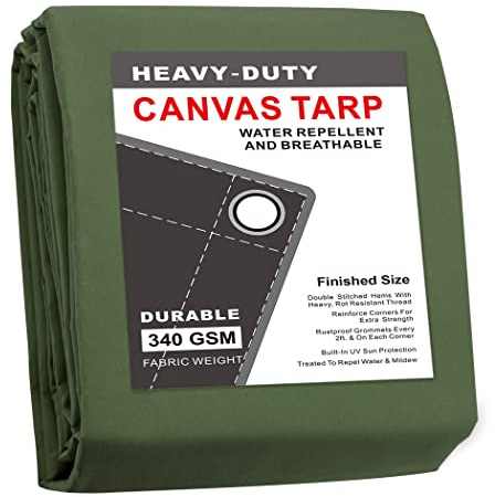 CARTMAN Finished Size 6x8 Feet Canvas Tarp with Rustproof Grommets, Heavy Duty Multipurpose Tarpaulin Cover for Canopy Tent, Roof, Camping, Woodpile