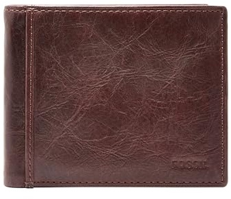 Fossil Men's Wallet, Ingram Leather RFID-Blocking Bifold Wallet with Flip ID, Brown