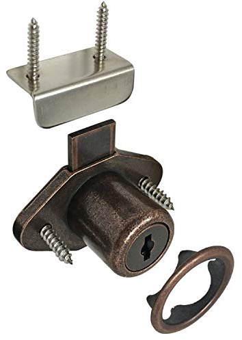 Desunia Office Desk Lock for Drawer & Door - 7/8 (.875) Bore - Antique Bronze - Keyed Alike - Includes Escutcheon Trim Ring, Strike, & Screws - 1 Lock