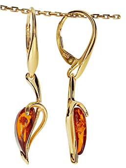 Orecchini in ambra di Artisana, orecchini moderni in ambra, incastonati in argento sterling 925/000 placcato oro e ambra, Argento sterling, Ambra