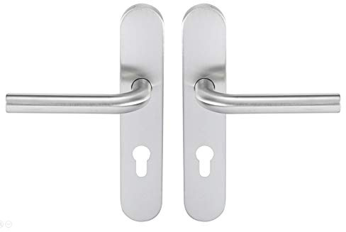 Bricard 666458 - Set di maniglie in acciaio inox su piastra Tempo Pop per porta d'ingresso (per cilindro europeo)