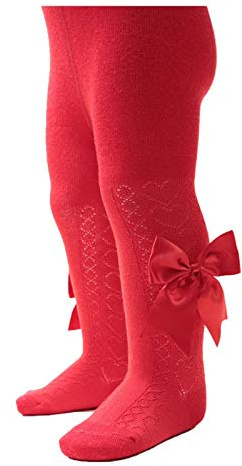 Soft Touch Collants pour bébé fille Motif cœur avec long nœud Style espagnol en multicolore NB à 24 mois T122, Rouge, 3-6 mois