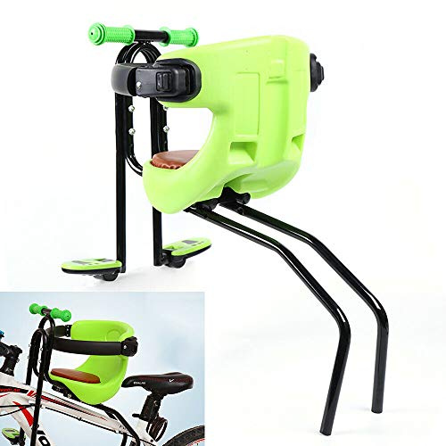 MONIPA Portable Child Bicycle Seat, Soft Saddle Chair w/Foot Pedal, Front Mounted Baby Kids Safety Seat Carrier Adjusting Belt Buckle Easy Installation (Green)