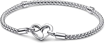 PANDORA Armband mit Infinity Herzverschluss aus Sterlingsilber in der Farbe Silber, Kompatibel mit PANDORA Moments Armbänder, Länge: 19cm, 592453C00-19