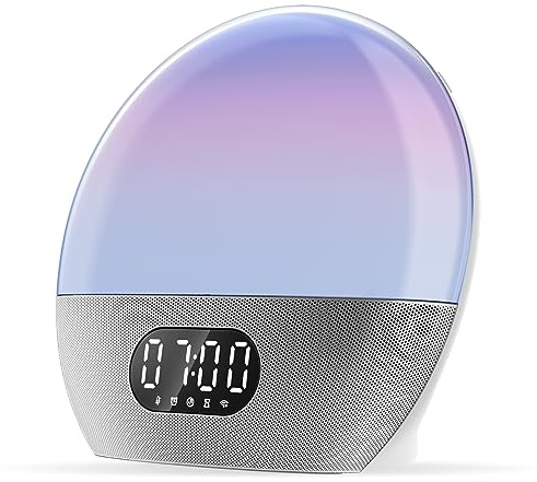 WiiM Despertador Luz, Alexa Integrado, Opciones de Sonido Ilimitadas, Despertador Amanecer Todo-en-Uno, Máquina de Sonido, Rutinas de Sueño y Más (Plata Pulida)