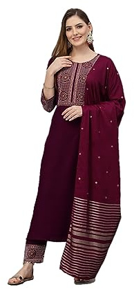 Conjunto kurti para mujer con dupatta Indian Party Wear Kurta Tops con pantalones, Púrpura & Dorado, XXL