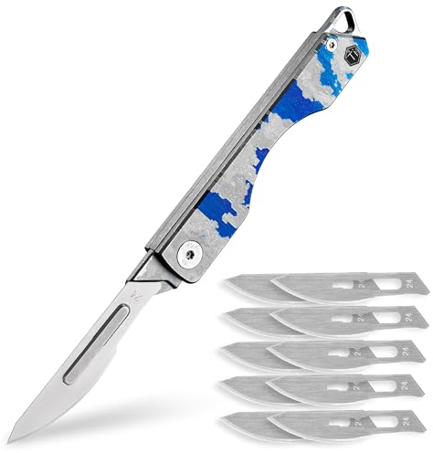 KeyUnity KK01LD Couteau Pliant en Titane, Couteau De Poche Utilitaire EDC Avec Lame Remplaçable #24, pour Chasse en Extérieur, Camping, Pêche(Laser Digital)