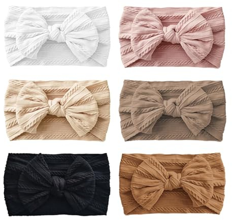 Fecawd Baby Headbands, Girls Headbands with Bows with Bows, Soft Stretchy Nylon Hair Bands Hair Accessories for Newborn Infant Toddler (6 Pack,Bow,Pink)