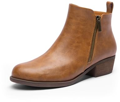 DREAM PAIRS Women's Ankle Boots Classic Low Chunky Heel Side Zipper Booties Shoes,Size 8,TAN-PU,SDAB2440W