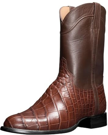 Hommes Bottes Cowboy Alligator - Western Boot Bottes De Cowboy pour Hommes avec Bout Pointu | Bottes À Enfiler| Brodé | pour Le Travail, L'Équitation,Marron,40 EU