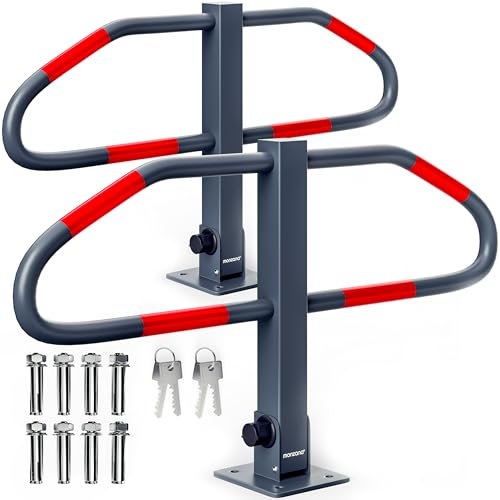 MONZANA® Set of 2 Parking Barriers | Foldable Robust Steel Posts with Integrated Locks | 4 Keys | Security Bollards for Car Parks, Driveways and Garages | 47 x 18 x 70cm