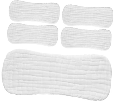 FRCOLOR Baby Cotton Diaper Pads Reusable Washable Cloth Diaper Liners 5pcs White Pure Cotton Breathable for Newborns 0-3 Months with Leak Prevention for Home and Travel