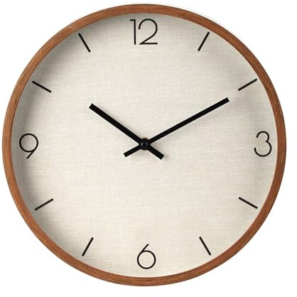 Well Home Reloj de Pared Vintage Aspecto Madera con Esfera Tela Beige Ø30cm