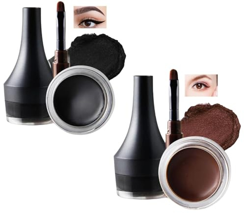 Eyeliner Pot - High Matte Cream Gel Eyeliner in Black & Brown: Long-Lasting Waterproof Smudge-Proof Gel Formula with Fine Tip Brush, Ideal for Precise Lines, Mature Skin and All-Day Wear