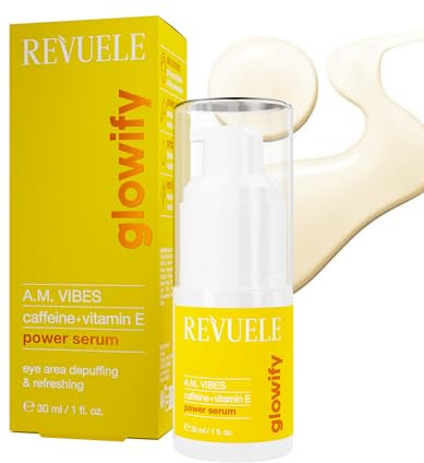 REVUELE A.M. Vibes Power Siero con Caffeina e Vitamina E – Siero viso energizzante contro i segni di stanchezza, riduce occhiaie e gonfiori, protegge la pelle con antiossidanti, vegan, 30 ml