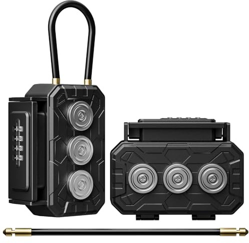 2Pack Magnetic Key Lock Box,Magnetic Key Holder Under car,Key Holder Magnetic,Hide a Key Outside,Waterproof Magnetic Key Hider,4 Combinations & Dual Mounting