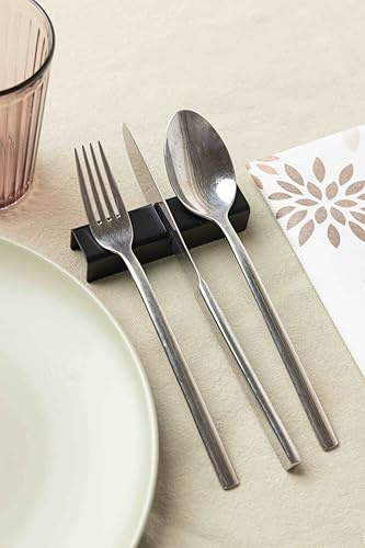 Set 4 poggia posate da tavolo acciaio NERO opaco, porta 3 posate inossidabile per forchetta, coltello e cucchiaio, Design Elegante, Idea Regalo per Mise En Place di lusso per ristorante