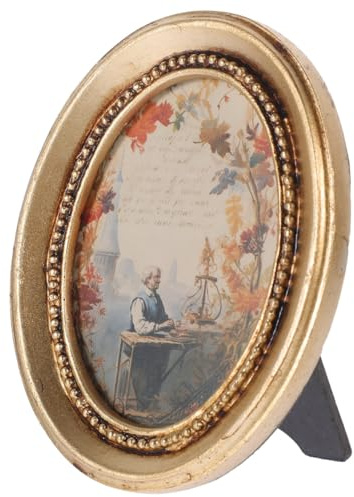 POPETPOP Bilderrahmen Vintage Oval, Goldener Fotorahmen Antik für Tisch und Wand, Kleine Rahmen aus Kunstharz, Kleiner Bilderrahmen für Schlafzimmer Wohnzimmer Deko