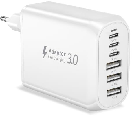 60W USB-C-laddare med 6 portar snabbladdare för iPhone, USB-C-grenuttag | USB C-laddare med PD+QC flera enheter, lämplig för iPhone 17, 16, 15, 14, 13, 12, 11 Pro Max, iPad, Samsung