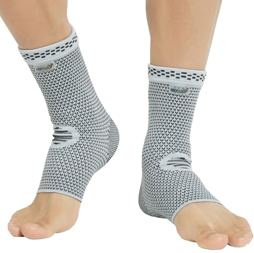 Neotech Care Ankle Support Sleeve - Bamboo Fiber Knitted Fabric - Light, Elastic & Breathable - Medium Compression - Right or Left Foot, Men, Women (Grey Colour, Size L, 1 Pair)