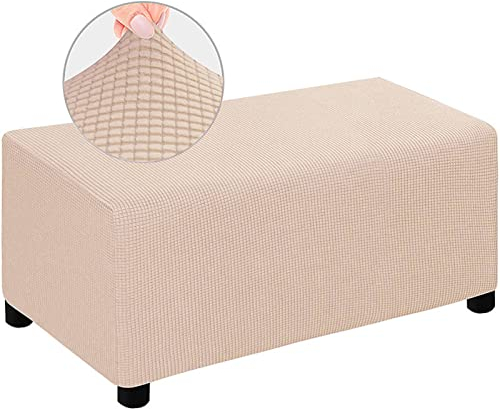 MULARE Stretch-Fußhocker-Schonbezug, Hocker-Schutzbezug mit elastischer Unterseite, staubdichter, Abnehmbarer, waschbarer Fußstützen-Pouf-Bezug, Ottoman-Bezug, Khaki, XL