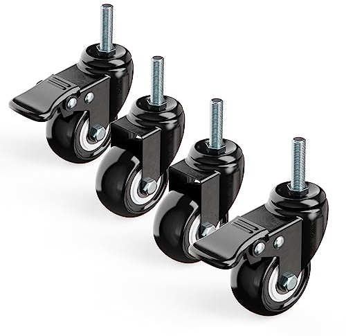 Set von 4 Schwenkrollen ø38mm für Möbel - m8 Möbelrollen Schwerlast, m8 Rollen mit Bremse, Lenkrollen - 2 Mit Bremse, 2 Ohne Bremse, Max. 88kg Kapazität Schwarz