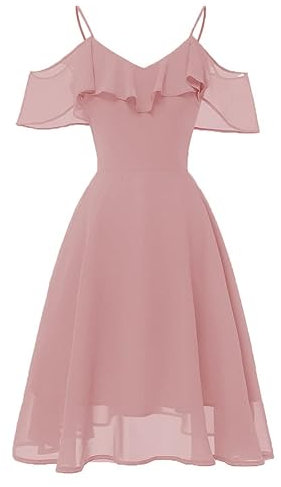 Robe de demoiselle d'honneur courte en mousseline de soie avec col en V pour femme, vieux rose, 34