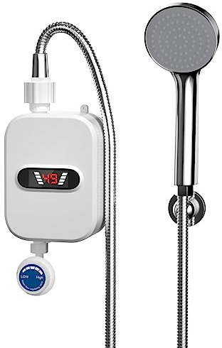 Riscaldatore Elettrico Per Doccia, Riscaldatore Acqua Istantaneo Elettrico 3500KW, Rubinetto Scaldabagno Elettrico Istantaneo Portatile Con Soffione Doccia E Tubi Display Digitale LED Per Doccia