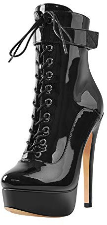 MissHeel Plateau Stiefeletten Schnürstiefel mit Absatz Stilettos Boot High Heels Damenschuhe Schwarz EU 39