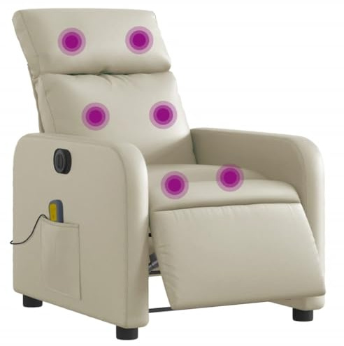 vidaXL Sillón de Masaje Reclinable Eléctrico, Silla con Respaldo Reposabrazos, Sillón de Relax Descanso, Asiento Ajustable, Cuero Sintético Crema