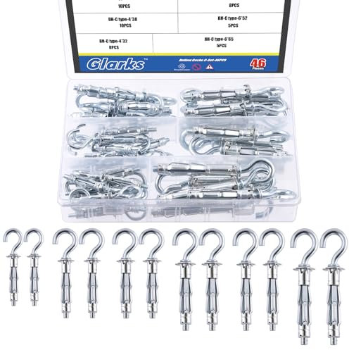 Glarks 47Pcs C-shaped Hollow Wall Anchors Set, 6 Sizes Hollow Door Anchors Expansion Nuts for Hollow Wall Metal Sheet Plastic Sheet