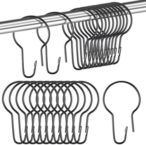 Caianwin 24 ganci per tenda da doccia, in acciaio inox, 70 x 40 mm (nero)