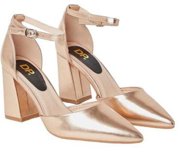Dorothy Perkins Blanche Ankle Strap Pointed High Block Heel Court Shoes, 6, Rose Gold