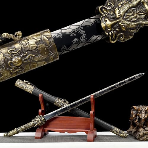 106 cm handgeschmiedetes chinesisches Schwert,handgeschmiedetes Flammenmuster aus Manganstahl,handgefertigtes echtes Schwert mit Scheide,zum Sammeln,Cosplay,Kendo,Ausstellen,Geschenke,Heimdekoration