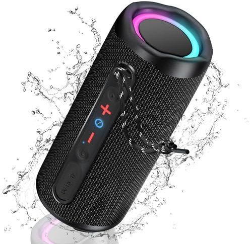 KingSom Bluetooth Lautsprecher mit Licht, Musikbox Tragbarer Bluetooth 5.3 Box mit Verstärkter Bass,Wasserdicht Musikbox Bluetooth mit 24h Akku,Tragbarer Bluetooth Lautsprecher für Draußen, Reisen