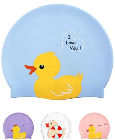 Swimming Cap Kids 6-14 - Swimming Hat Kids 6-14 for Girls Boys Silicone & Waterproof (Light Blue)
