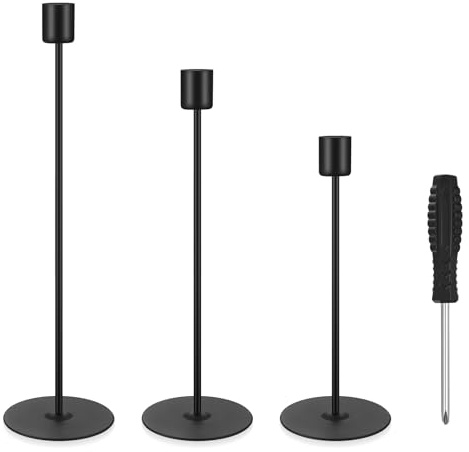 3 Piezas de Candelabros, Portavelas, Kugelkerzen Vintage Sostén de Columna, Decoración de Soporte de Velas de Mesa Negra para Sala de Estar, Boda, Adornos de Cena
