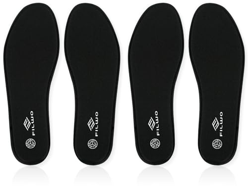 FILWO 2 Pairs Memory Foam Insoles for Women and Men - Comfort Insoles Cushioned Shoe Insoles for Trainers Sneakers Sports Shoes Work Boots and Walking Shoes Comfort Inner Soles, Black Women, UK 7