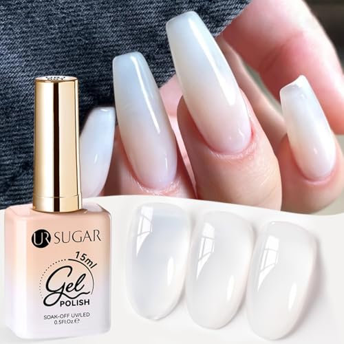 UR SUGAR 15ml Esmaltes Semipermanentes Blanco Lechoso Pintauñas Semipermanentes Transparente Gelatina Cristal ultravioleta Uñas Esmalte de natural UV inmersión manicura DIY
