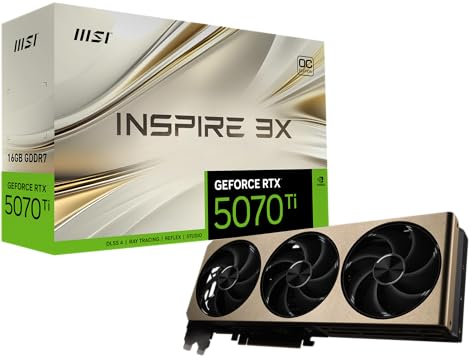 MSI NVIDIA GeForce RTX 5070 Ti 16G Inspire 3X OC Carte Graphique 16 Go GDDR7 (28 Gb/s/256 Bits), Refroidissement à Triple Ventilateur STORMFORCE - HDMI 2.1b, DisplayPort 2.1b, SFF Ready