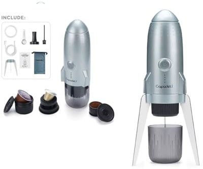 Omana 3-in-1 Portable Coffee Machine Wireless Electric Self Heating Capsules Pods Espresso for Car Home Office Camping Travel Maker Rocket Design Capadeli 3in1 (Silver)